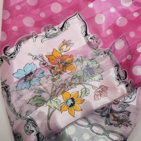 𝅺polka-dot summer scarf satin silky pink floral scarf - Picture 2 of 3